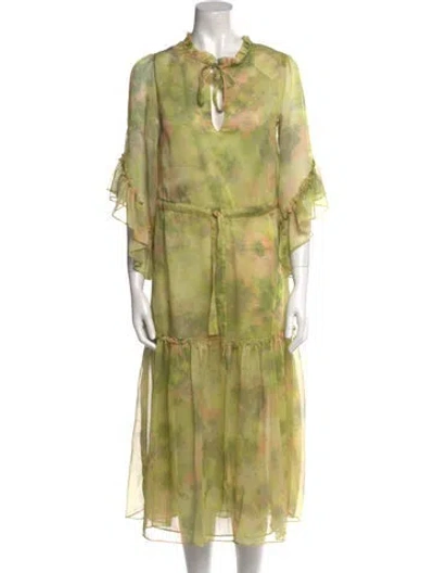 Pre-owned Misa Tie-dye Print Long Dress In Green