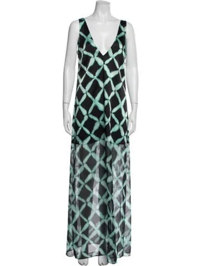Pre-owned Misa Tie-dye Print Long Dress In Green