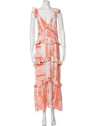Pre-owned Misa Tie-dye Print Long Dress In Neutral