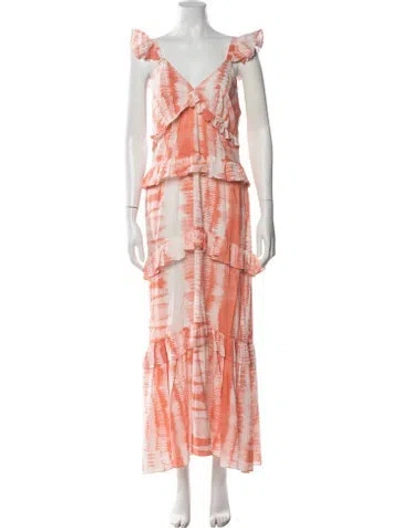 Pre-owned Misa Tie-dye Print Long Dress In Orange