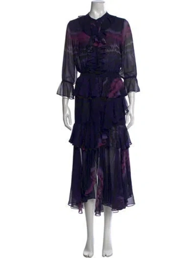 Pre-owned Misa Tie-dye Print Long Dress In Purple