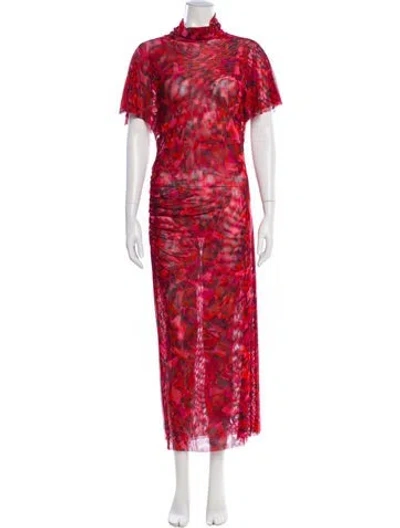 Pre-owned Misa Tie-dye Print Long Dress In Red