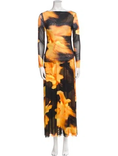 Pre-owned Misa Tie-dye Print Mesh Accents Skirt Set In Yellow