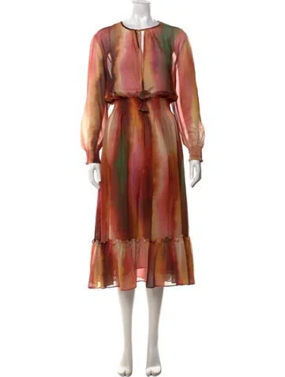 Pre-owned Misa Tie-dye Print Midi Length Dress In Orange