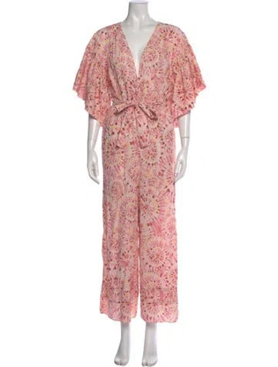 Pre-owned Misa Tie-dye Print V-neck Jumpsuit In Pink