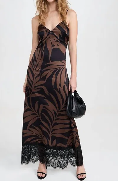 Misa Tova Dress In Palm Frond Satin In Multi