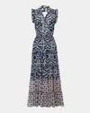 Misa Trina Ruffled Chiffon Maxi Dress In Multi