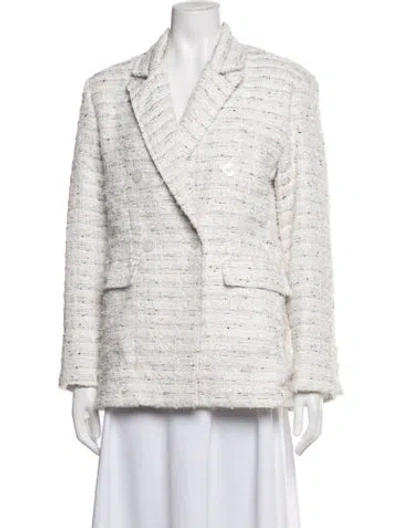 Pre-owned Misa Tweed Pattern Blazer In White