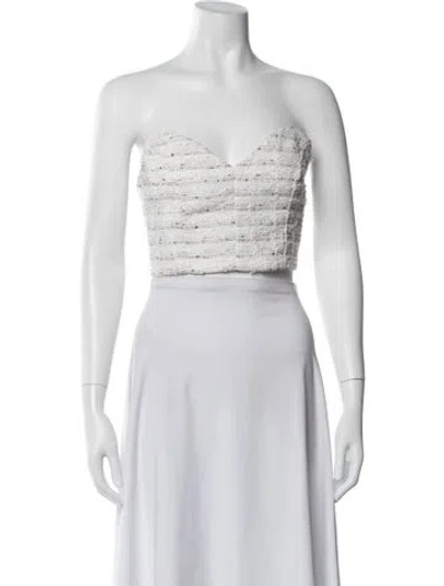 Pre-owned Misa Tweed Pattern Strapless Crop Top W/ Tags In Neutral