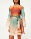 Misa Twiggy Tie-belt Bell-sleeve Mini Dress In Multi