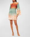 Misa Twiggy Tie-belt Bell-sleeve Mini Dress In Carnelian Ombre