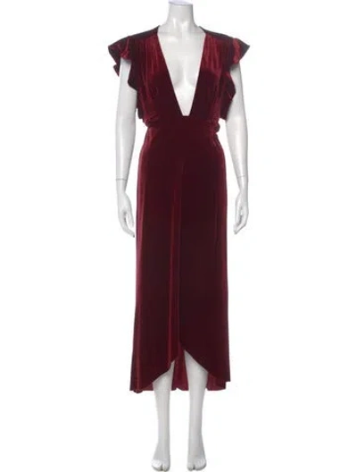 Pre-owned Misa Velvet Long Dress In Burgundy