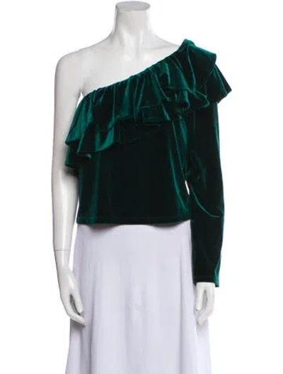 Pre-owned Misa Velvet One-shoulder Top In Green