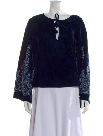 Pre-owned Misa Velvet Patterned Blouse In Blue