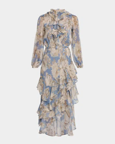 Misa Vesper Peony Blossom Chiffon High-low Dress In Multi