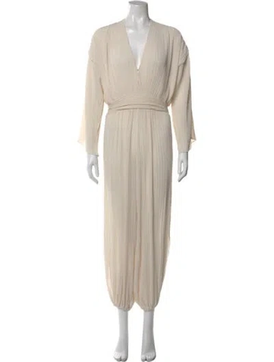 Pre-owned Misa V-neck Jumpsuit In Neutral