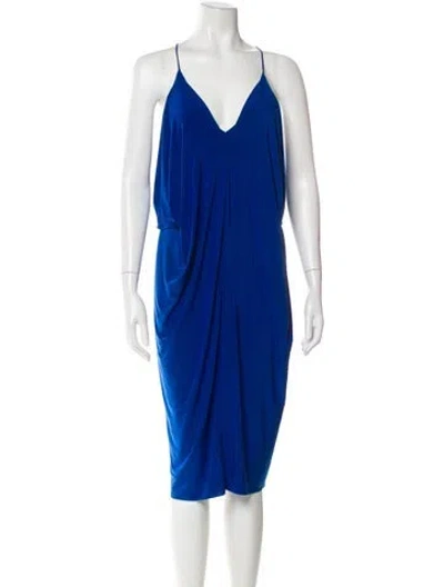 Pre-owned Misa V-neck Knee-length Dress In Blue