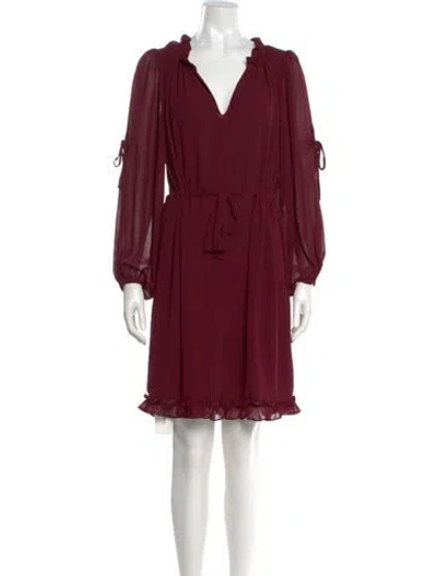 Pre-owned Misa V-neck Knee-length Dress In Burgundy
