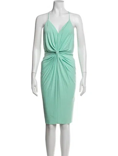 Pre-owned Misa V-neck Knee-length Dress In Green