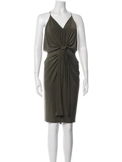 Pre-owned Misa V-neck Knee-length Dress In Green