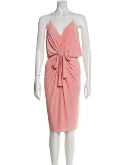Pre-owned Misa V-neck Knee-length Dress In Pink