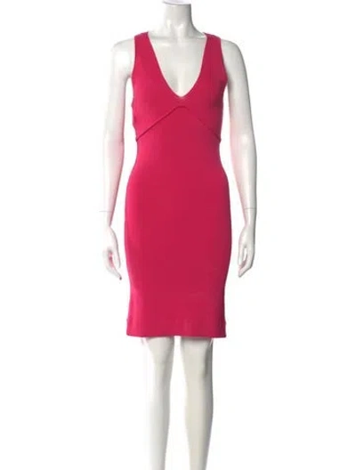 Pre-owned Misa V-neck Knee-length Dress In Pink