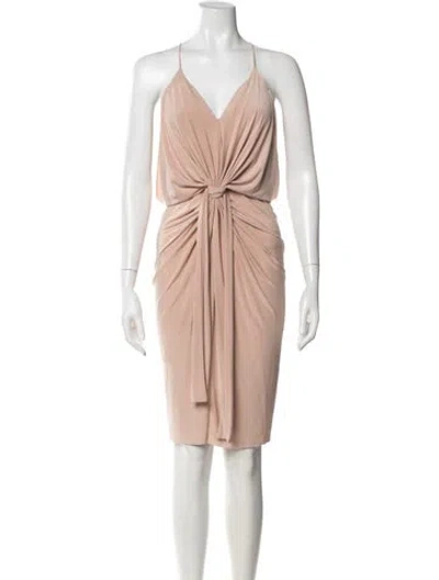 Pre-owned Misa V-neck Knee-length Dress In Pink