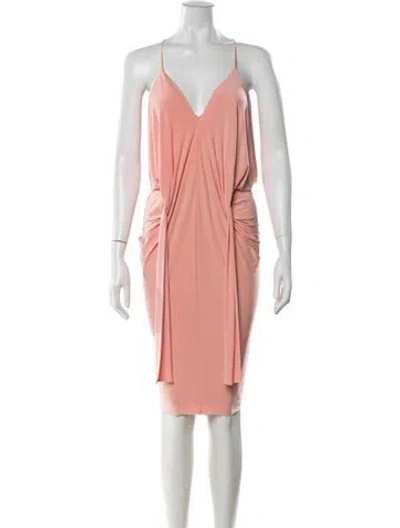 Pre-owned Misa V-neck Knee-length Dress In Pink