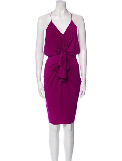 Pre-owned Misa V-neck Knee-length Dress In Purple