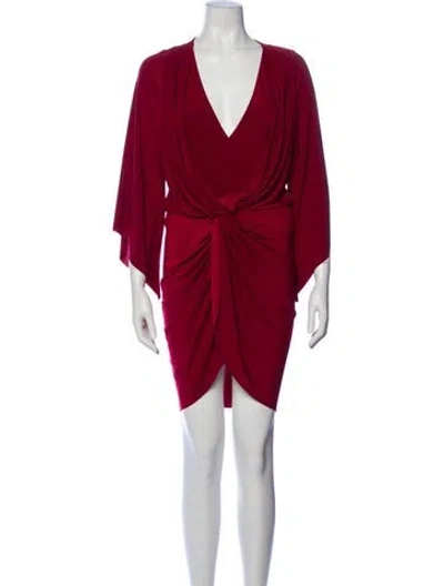 Pre-owned Misa V-neck Knee-length Dress In Red