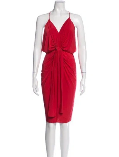 Pre-owned Misa V-neck Knee-length Dress In Red