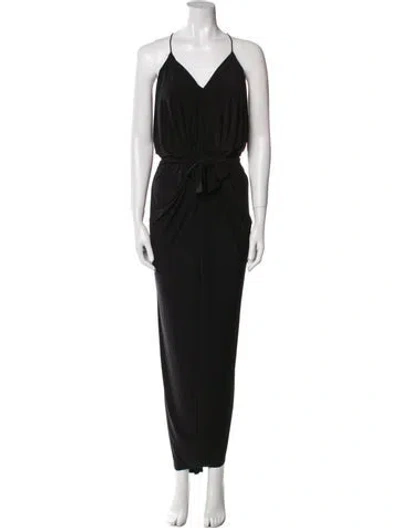 Pre-owned Misa V-neck Long Dress In Black