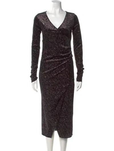 Pre-owned Misa V-neck Long Dress In Black