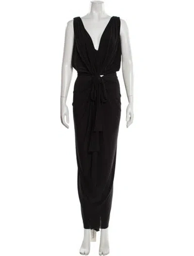 Pre-owned Misa V-neck Long Dress In Black
