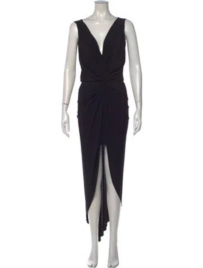 Pre-owned Misa V-neck Long Dress In Black