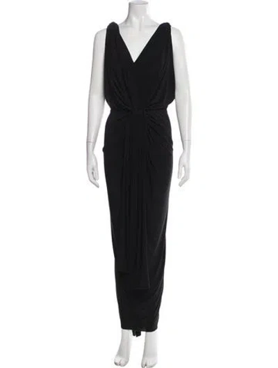 Pre-owned Misa V-neck Long Dress In Black