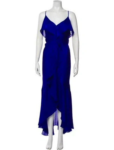 Pre-owned Misa V-neck Long Dress In Blue