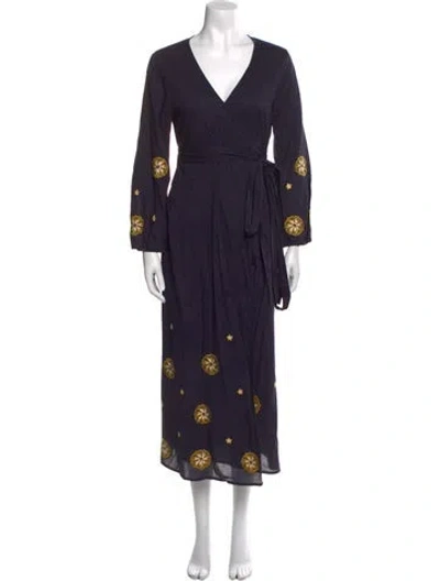 Pre-owned Misa V-neck Long Dress In Blue