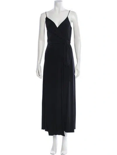 Pre-owned Misa V-neck Long Dress In Blue