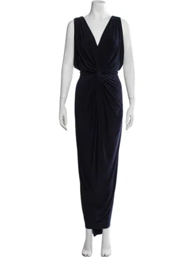 Pre-owned Misa V-neck Long Dress In Blue