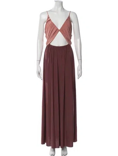 Pre-owned Misa V-neck Long Dress In Brown