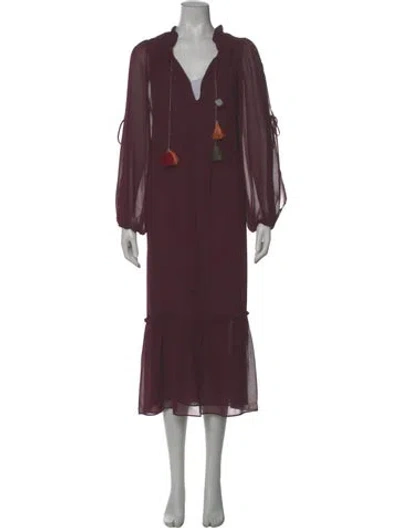 Pre-owned Misa V-neck Long Dress In Burgundy
