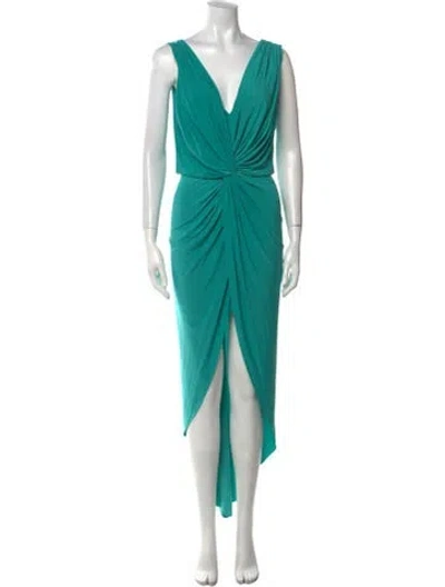 Pre-owned Misa V-neck Long Dress In Green