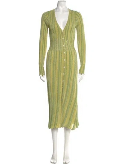 Pre-owned Misa V-neck Long Dress In Green