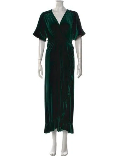 Pre-owned Misa V-neck Long Dress In Green