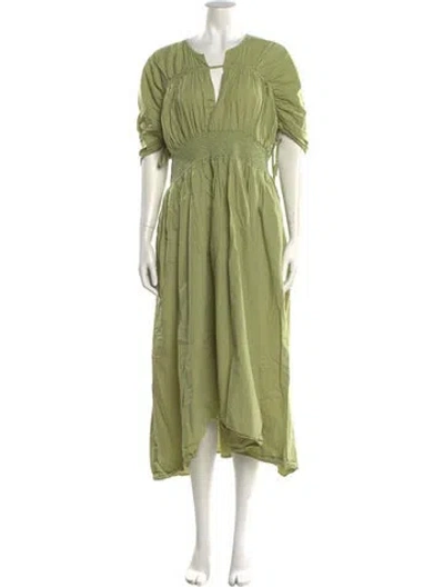 Pre-owned Misa V-neck Long Dress In Green
