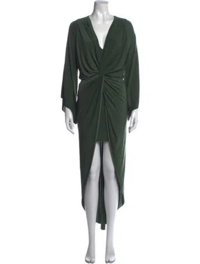 Pre-owned Misa V-neck Long Dress In Green