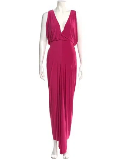 Pre-owned Misa V-neck Long Dress In Pink
