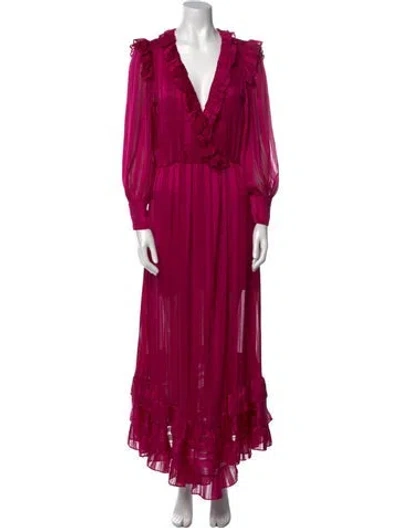 Pre-owned Misa V-neck Long Dress In Pink