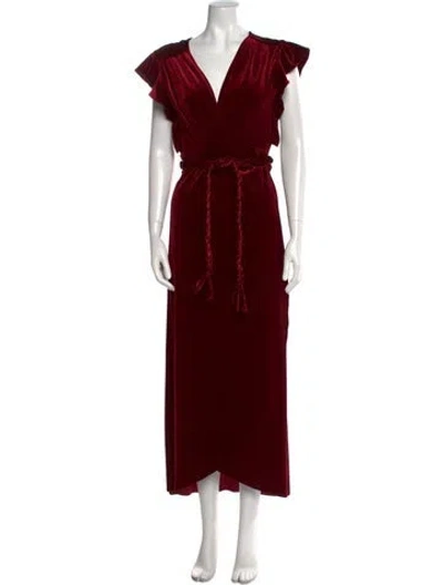 Pre-owned Misa V-neck Long Dress In Red